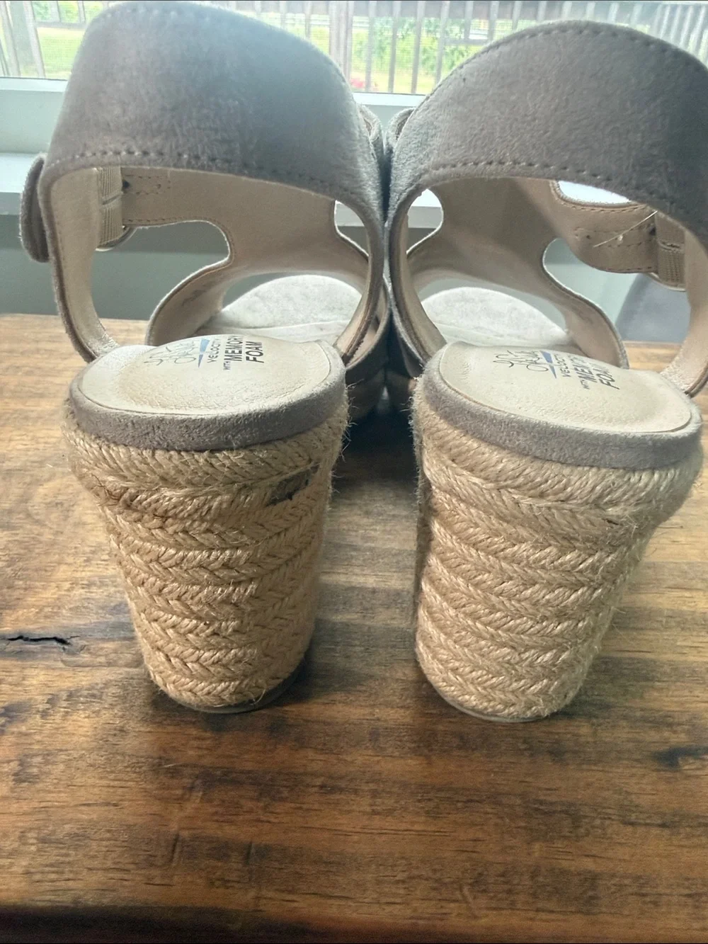 Life Stride Velocity Memory Taupe Suede Open-Toe Slingback Wedge Sandals